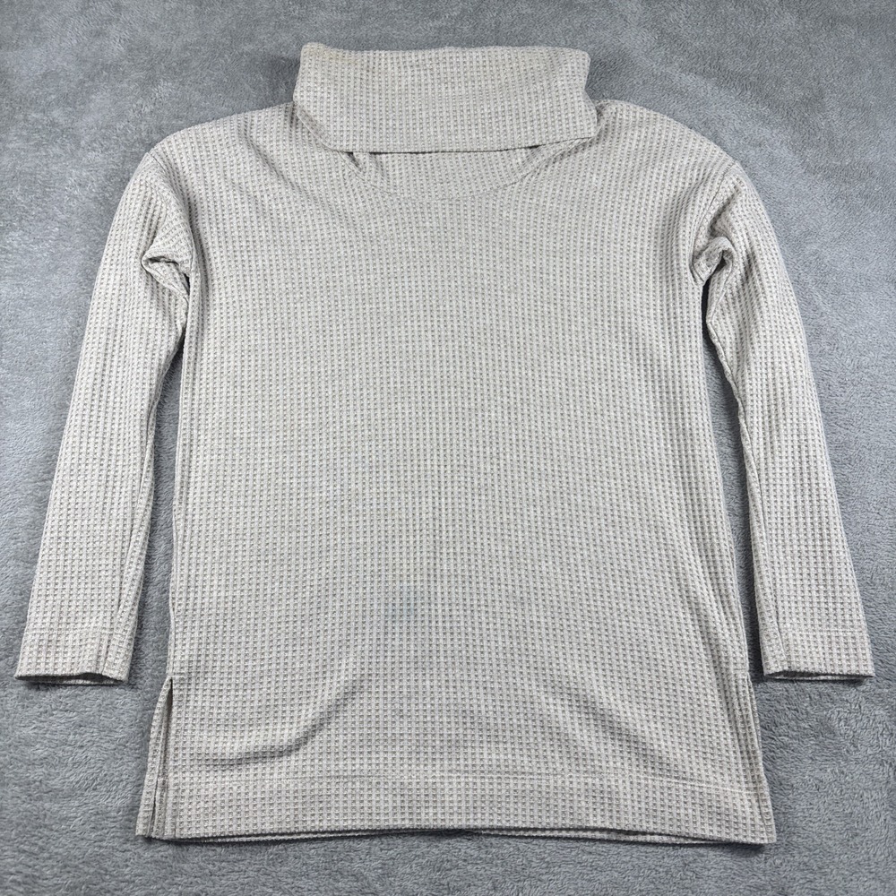 Ann Taylor LOFT Women's Waffle-knit Cowl Neck Shirt Cream/Metallic Gold Size XS